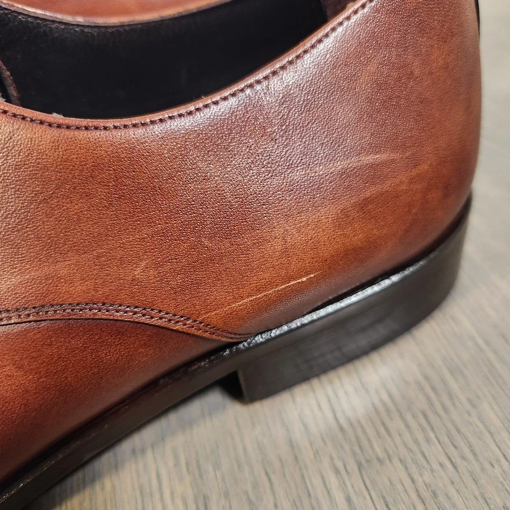 Vellapais Men's Brown Burnished Leather Derby Dress Shoes Size 14 EU 49 48549